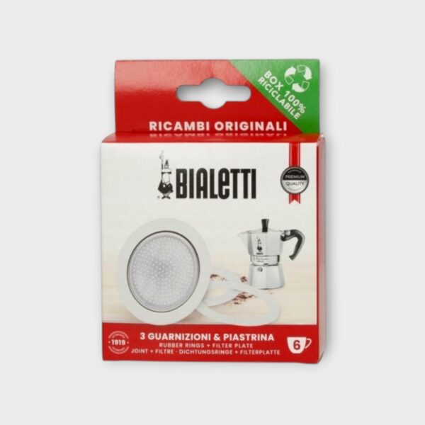 Bialetti gasket and filter set for 6 cup moka pot